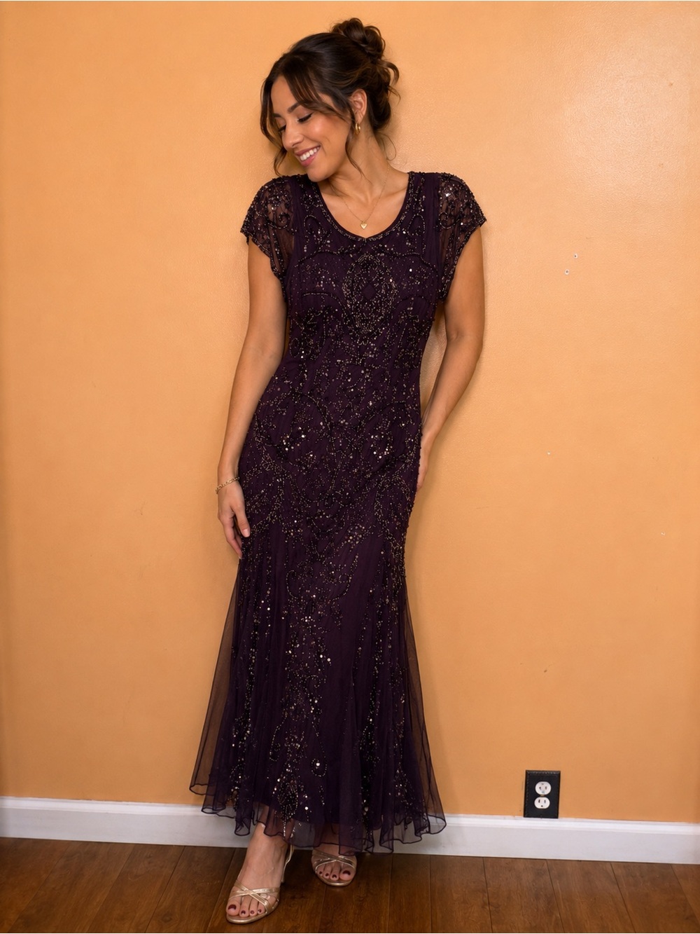 Pisarro Nights Plum Beaded Maxi Dress